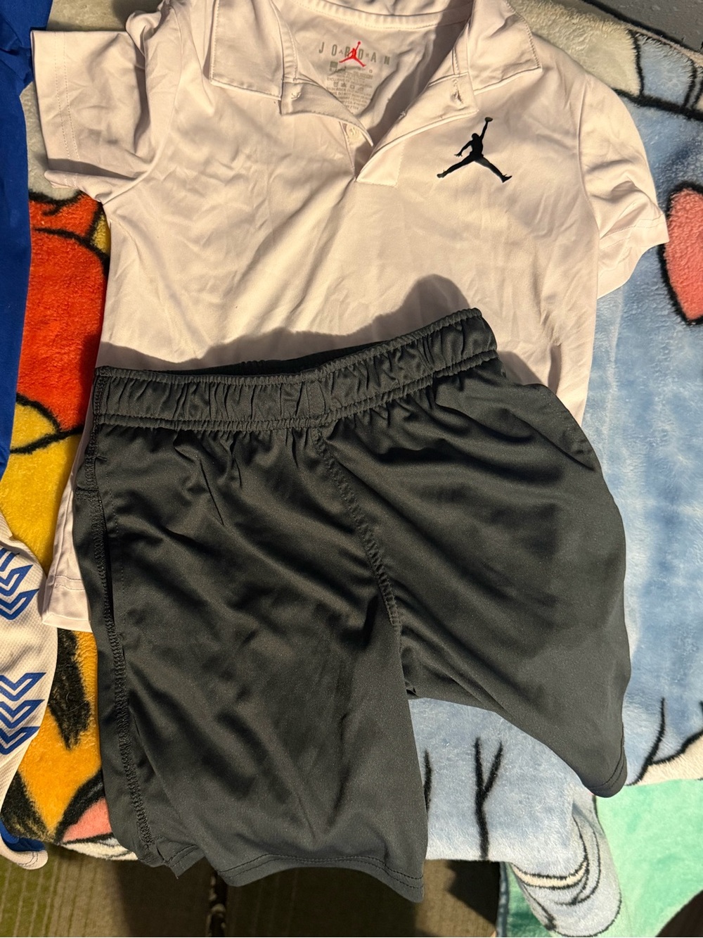 Jordan White Polo with Black Jumpman & Black Shorts